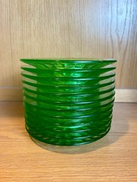 Set Of 12 Green Glass Saucers - Chips & Fleabites