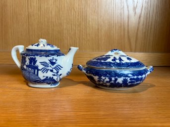 Childs Blue Willow Tea Pot And Tureen