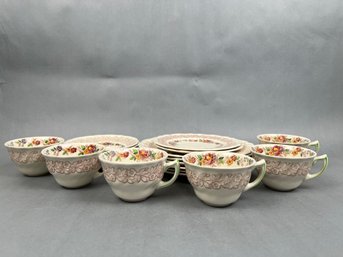 Set Of 6 Royal Doulton Rhapsody Bone China Tea Cups, Saucers And Dinner Plate With 2 Dessert Plates.