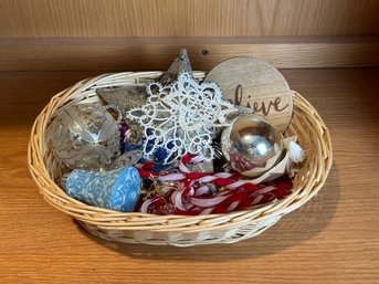 Basket Of Vintage Ornaments - Stars, Bells And Candy Canes
