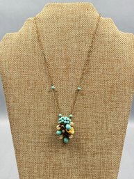 Vintage Gold Finish Turquoise & Pearl Costume Jewelry Necklace