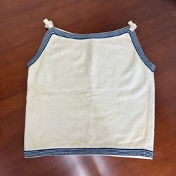 Vintage 40s Sleeveless Wool Ivory Top Trimmed In Navy With Bows On Shoulders