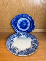 Lot Of 2 Flow Blue - Plate And Handled Butter Bowl