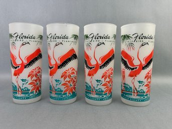 Pink Flamingo Frosted Drinking Glasses , State Bird And Flower Poinsettia