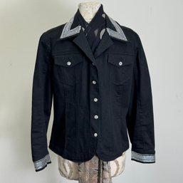 Bejeweled Black Jacket With Black And Beige Scarf By Christine Alexander