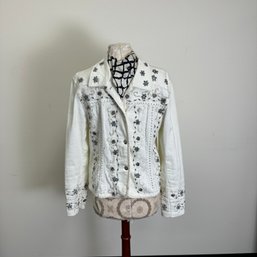 Bejeweled White Jean Jacket With Scarf
