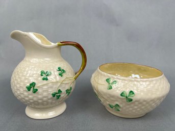 Belleek Cream Pitcher And Sugar Bowl.
