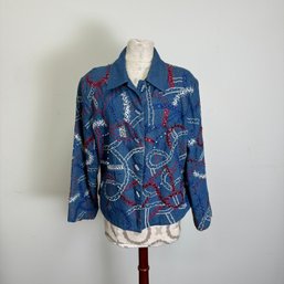 Sequins And Beads On Denim Blue Cotton Jacket By Anage
