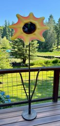 Large Blown Glass Flower On Metal Stand By Cook 2005