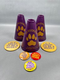 Lot Of Washington Huskies Pinback Buttons And Mega Phones