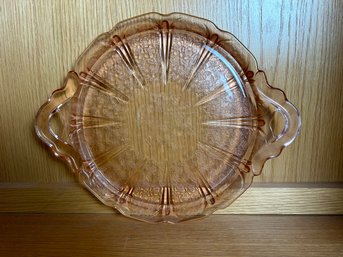 Vintage Pink Depression Glass 2 Handled Serving Plate