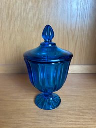 Vintage Dark Turquoise, Lidded And Footed Candy Dish
