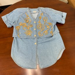Monique Fashions -denim Shirt With Rattan Designs Size 8