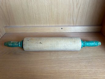 Vintage Rolling Pin With Turned Green Painted Handles