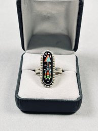 Sterling Silver Native American Ring, Signed S. Smith, With Zuni Arrow Inlay, Size 9-1/4