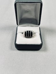 Wheeler Mfg. Sterling Silver Diamond-cut Ring With Black Onyx Inlay, Size 9