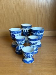 Lot Of 6 Blue & White Egg Cups
