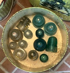 Grouping Of Clear And Blue Glass Insulators
