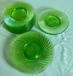 22 Piece Lot Of Green Depression Glass Plates (2 Sizes)