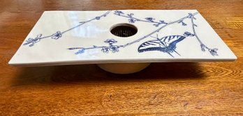 Blue & White Tile Surround Flower Vase With Metal Frog