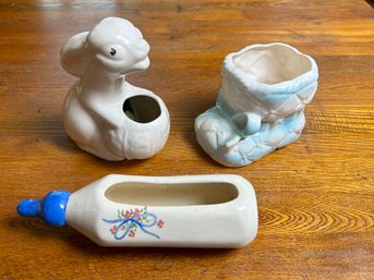 Lot Of 3 Small Vintage Pottery Planters