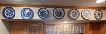 Grouping Of 7 Mix Marked Blue Willow Plates