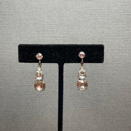 Vintage 3 Stone Drop Rhinestone Screw Back Earrings