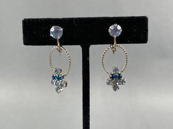 Blue Tone Rhinestone Drop Screwback Earrings