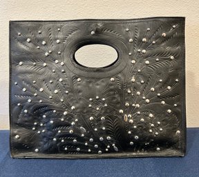 Faux Leather Studded And Embossed Large Clutch Purse