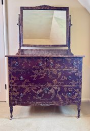 Vintage 4 Drawer Dresser & Mirror With Decorative Finish
