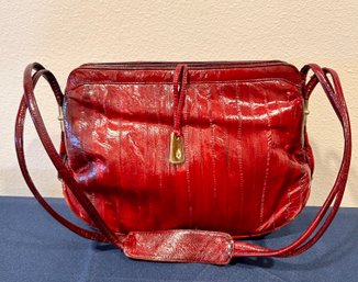 Vintage Eel Skin Burgundy Purse With Strap