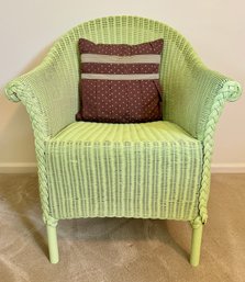 Vintage Green Wicker Side Chair & Accent Pillow (#1)