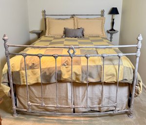Queen White Wash Finish Iron Bed & Mattress