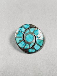 Vintage Zuni Sterling & Turquoise Inlay Pin/Brooch