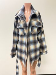 Veronica Beard Belted Plaid Winter Coat - Sz L
