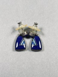 Sterling Earrings With Lapis And Shell Inlay Pierced Earrings