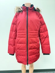 Artic Expedition Red Winter Coat With Fur Rimmed Hood - Sz M
