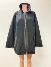 Dennis By Dennis Basso Black Zip Front Jacket With White Stitching Accents - Sz M