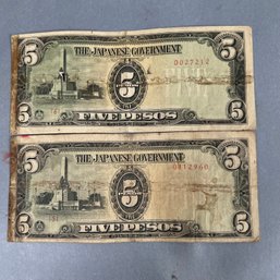 Circulated World War II Japanese Occupation 5 Pesos Banknote Issued For The Philippines Between 1942 And 1944