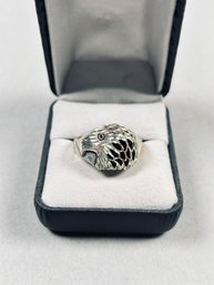 Wheeler Mfg. Sterling Silver Diamond-cut Eagle Head Ring With Black Onyx Inlay, Size 13