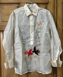 Vintage White Long-sleeve Button-down Shirt