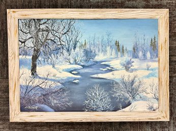 Large Signed Winter Scene Painting