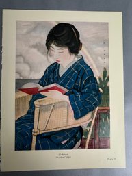 Book Plate Displays 'Rainbow' Plate' And A Japanese Woman In A Plaid Kimono