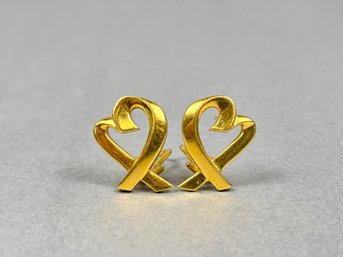 Authentic Vintage Tiffany & Co 18k Gold Picasso Loving Heart X Earrings 18k