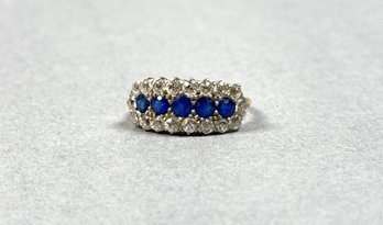 14k Gold Diamond And Sapphire Ring Sz 5.75