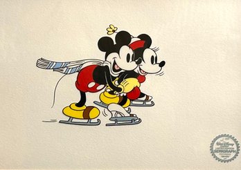 Vintage Disney Mickey & Minnie On Ice Serigraph Framed *local Pick Up Only*