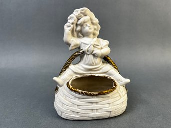 Vintage Porcelain Basket Planter Marked 4777.