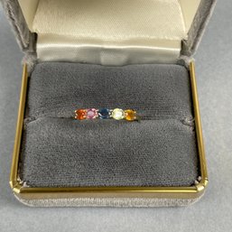14k Yellow Gold & 5 Multi-color Faceted Stone Ring - Sz 10