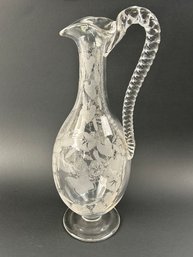 Vintage Victorian Etched Trailing Leaf Butterfly Claret Jug Decanter