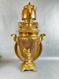 Brass Samovar With Wooden With Teapot